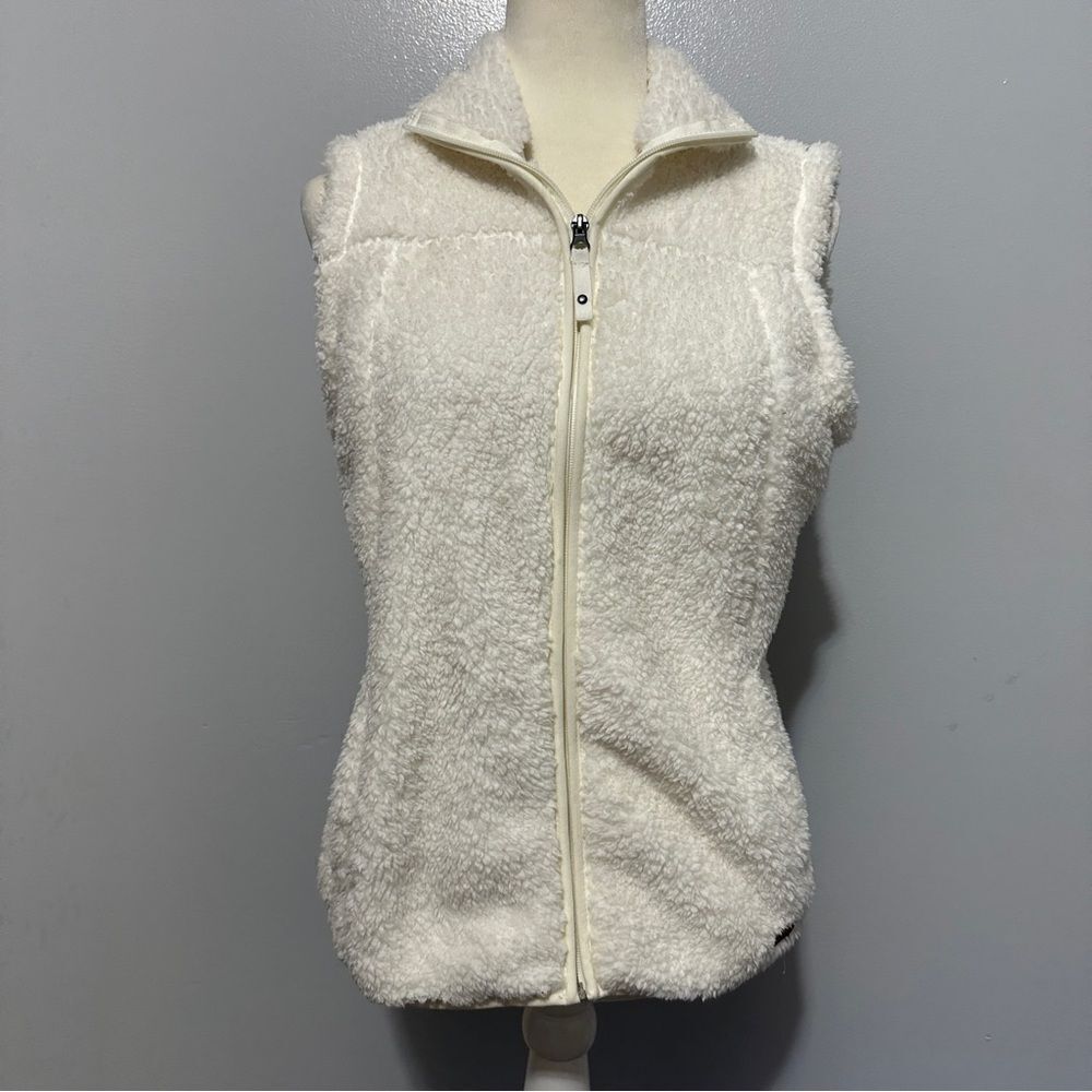 Women's Free Country White Plush Sherpa Full Zip Vest Pockets Size S